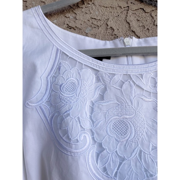 TALBOTS White Embroidered Sateen Fit & Flare Tie Belted Midi Dress Sz 12 - Picture 14 of 14